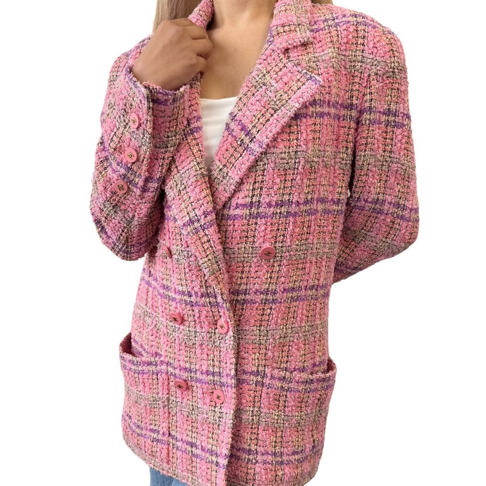 CHANEL Vintage 94A CC Logo Button Tweed Blazer Jacket Pink Multicolor [106394]